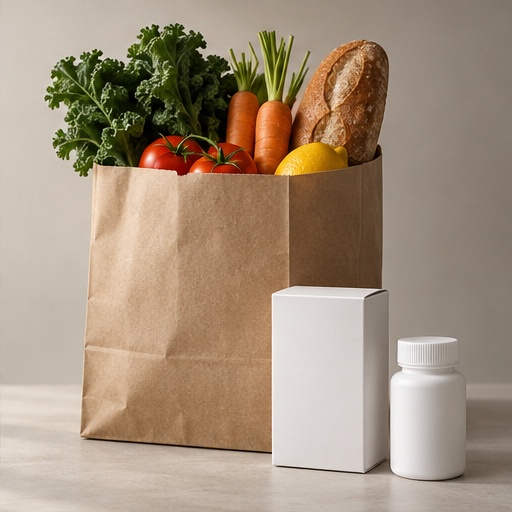 Groceries and a prescription bottle